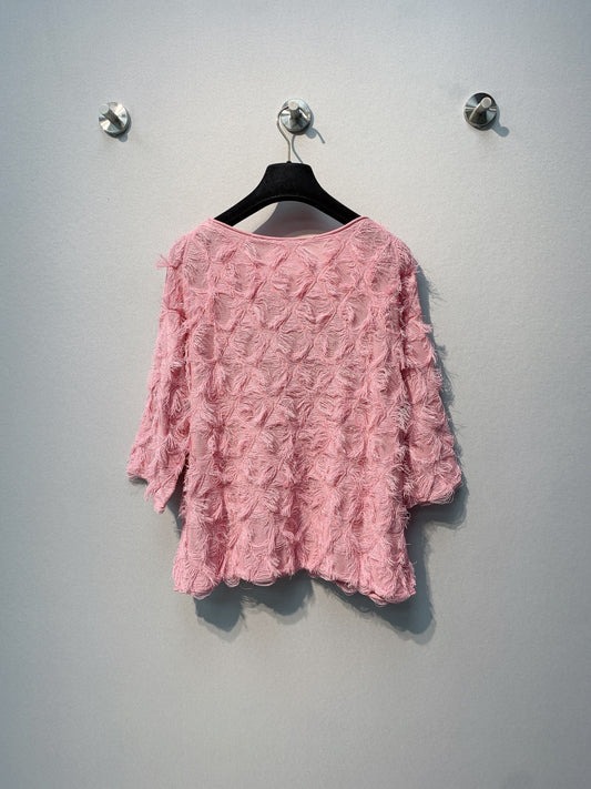 CC SS26 Feather-Trimmed Chiffon Top Rosette Pink Chiffon 350964