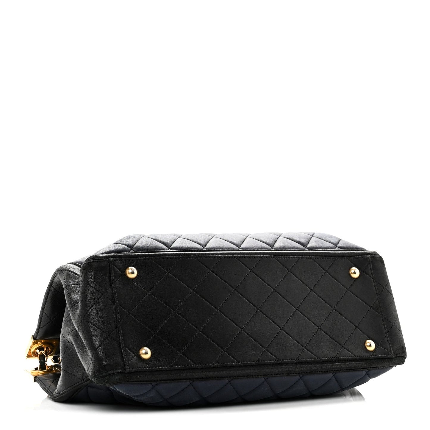 Lambskin Quilted Elegant CC Shopping Tote Navy Black
