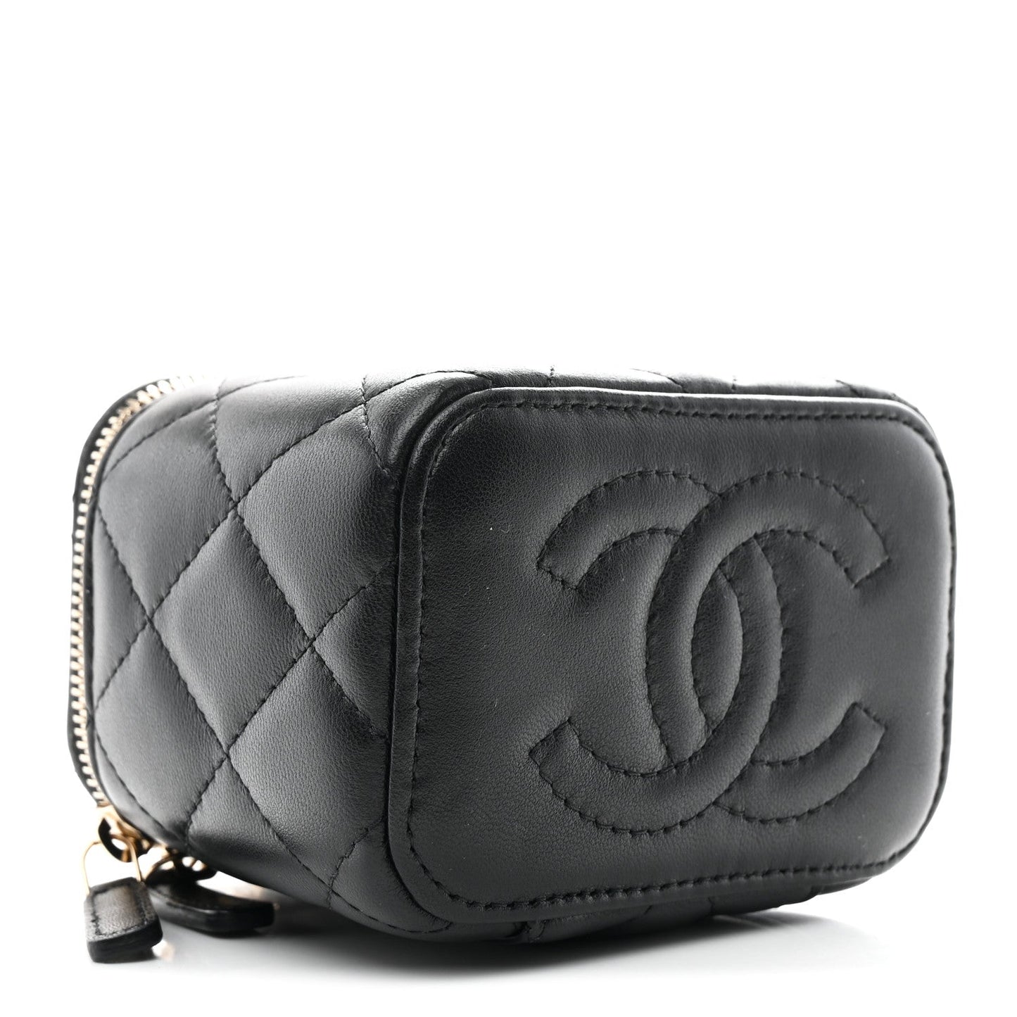 Lambskin Quilted Mini Vanity Case With Chain Black