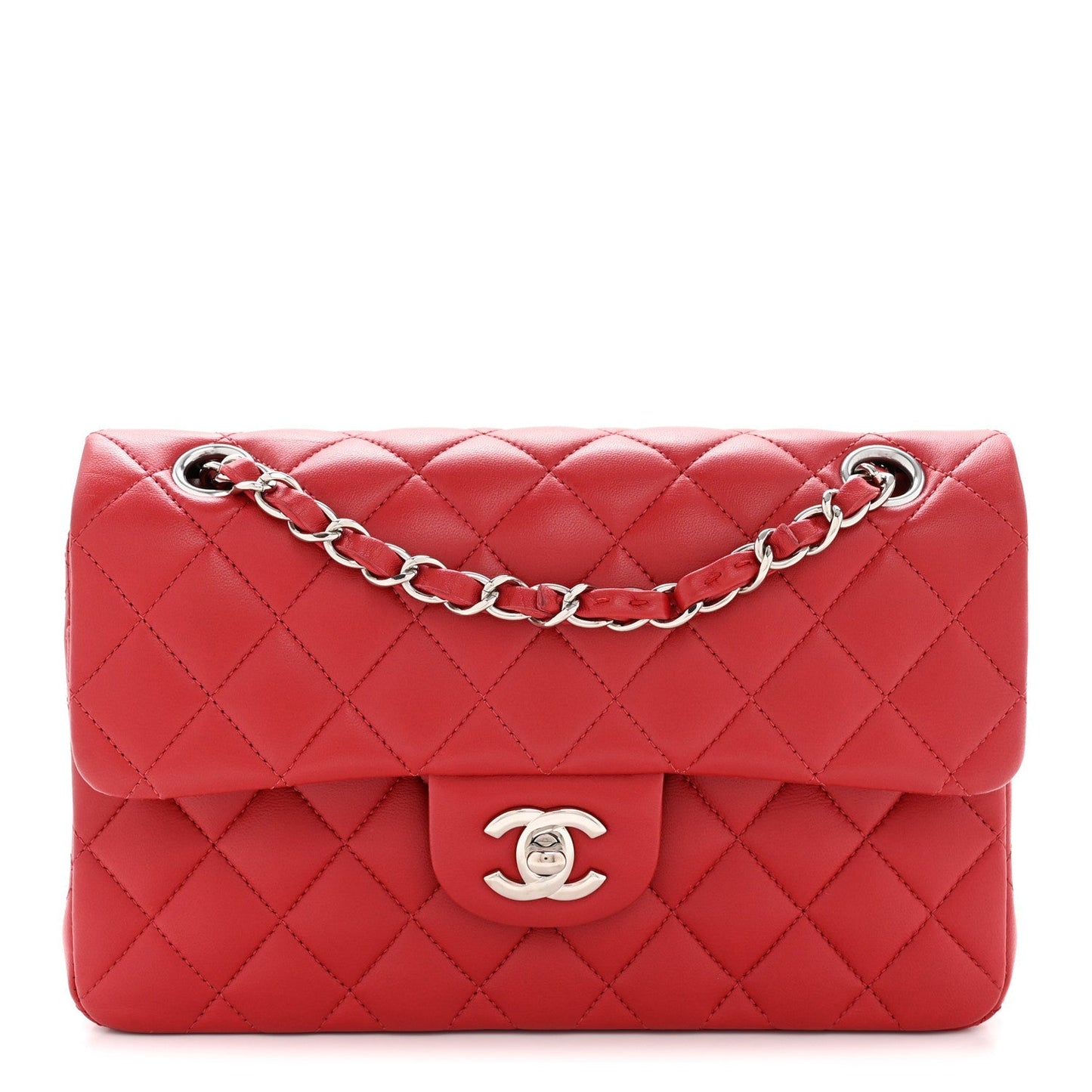 Lambskin Quilted Small Double Flap Dark Red