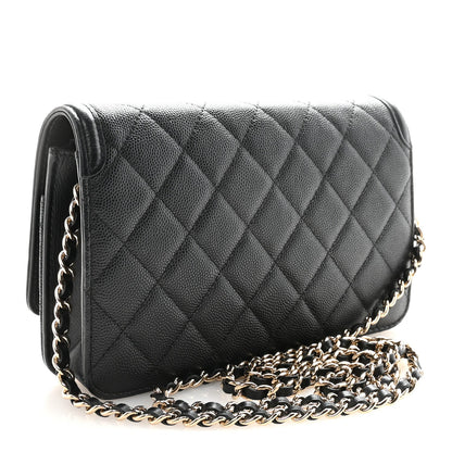 Caviar Quilted CC Filigree Wallet On Chain WOC Black