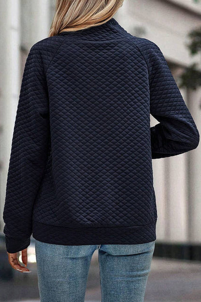 Sudadera casual con botones y cuello alto a cuadros de color liso