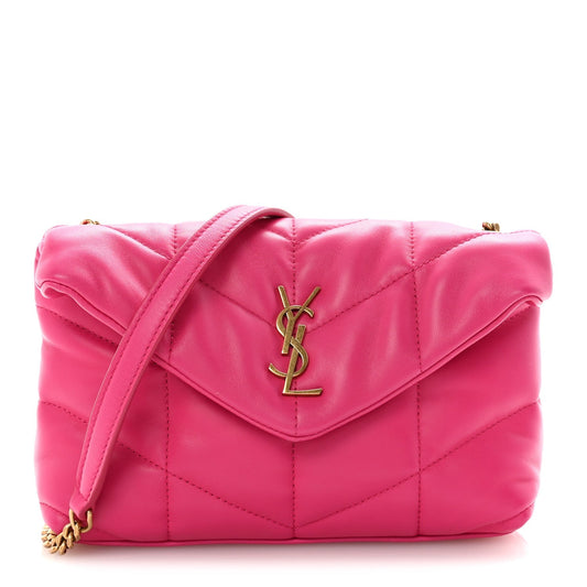 Lambskin Quilted Toy Loulou Puffer Monogram Chain Satchel Bubblegum