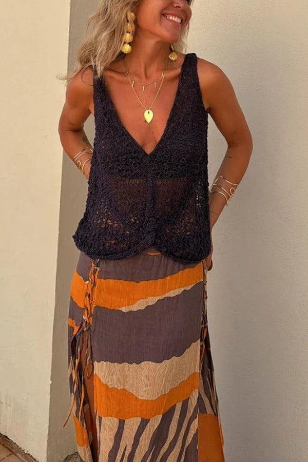 Camiseta de tirantes holgada con cuello en V y aberturas laterales de punto Malibu