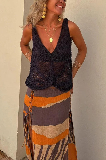 Camiseta de tirantes holgada con cuello en V y aberturas laterales de punto Malibu