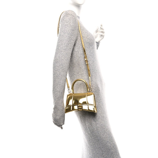 Metallic Calfskin Hourglass Top Handle Bag XS Gold