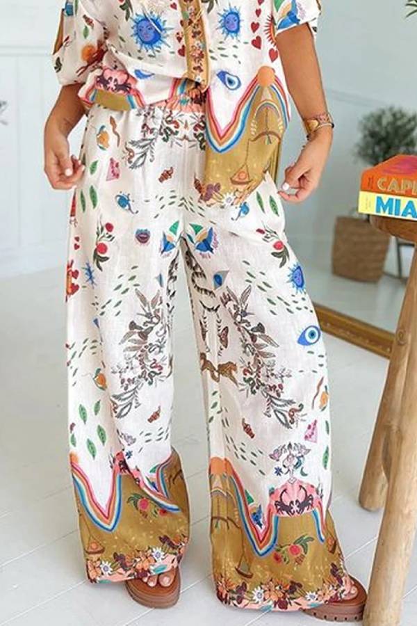 Conjunto de dos piezas de camisa y pantalón de manga corta con estampado de moda