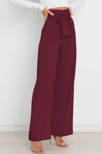 Pantalones casuales de pierna ancha que combinan con todo y con lazo.