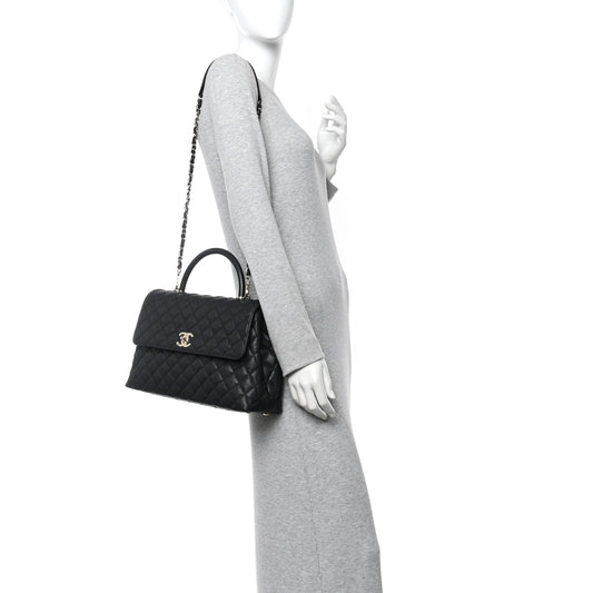 Caviar Quilted Medium Coco Handle Flap Black