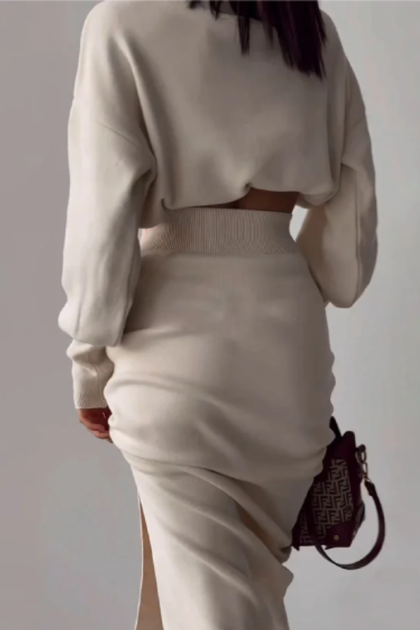 Elegante conjunto de dos piezas de suéter de cuello alto con dobladillo dividido
