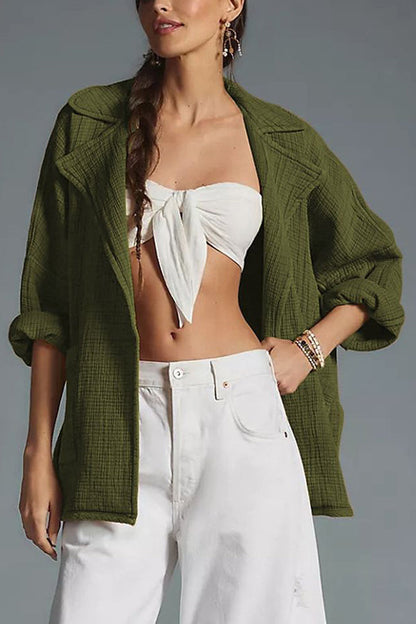 Chaqueta de punto informal de manga larga con solapa superior