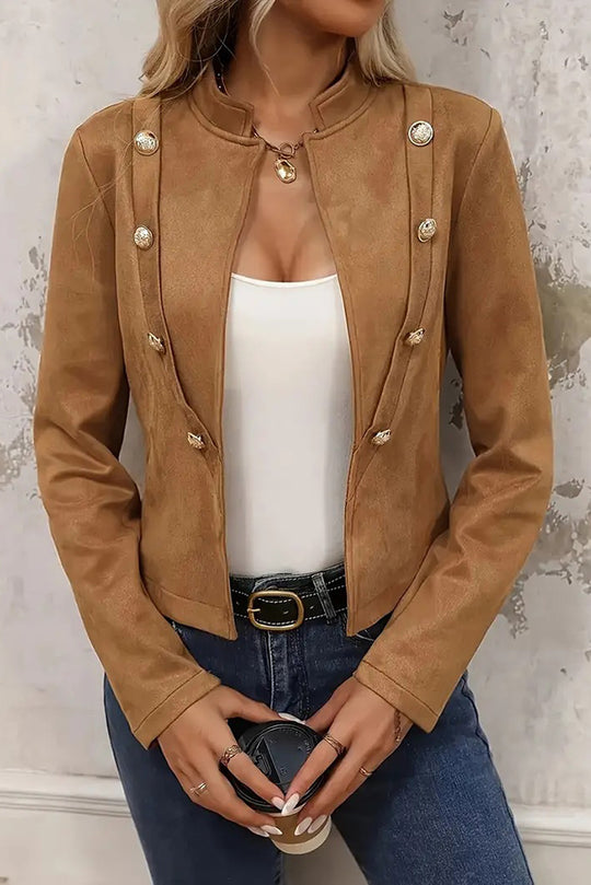 Chaqueta vintage lisa cruzada con adornos