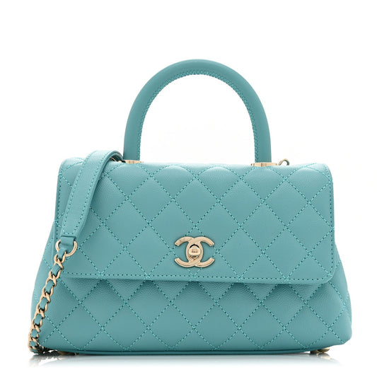 Caviar Quilted Mini Coco Handle Flap Turquoise