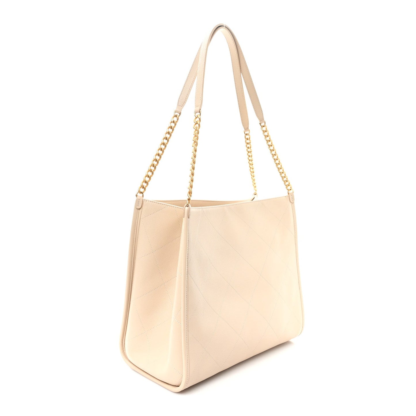 Caviar Stitched Pocket CC Large Tote Light Beige