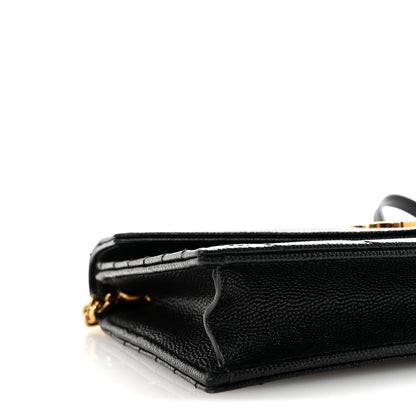 Grain De Poudre Matelasse Chevron Monogram Envelope Chain Wallet Black