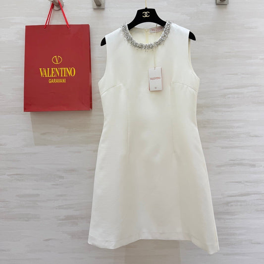 Valen Beaded Dress White Cotton 344754