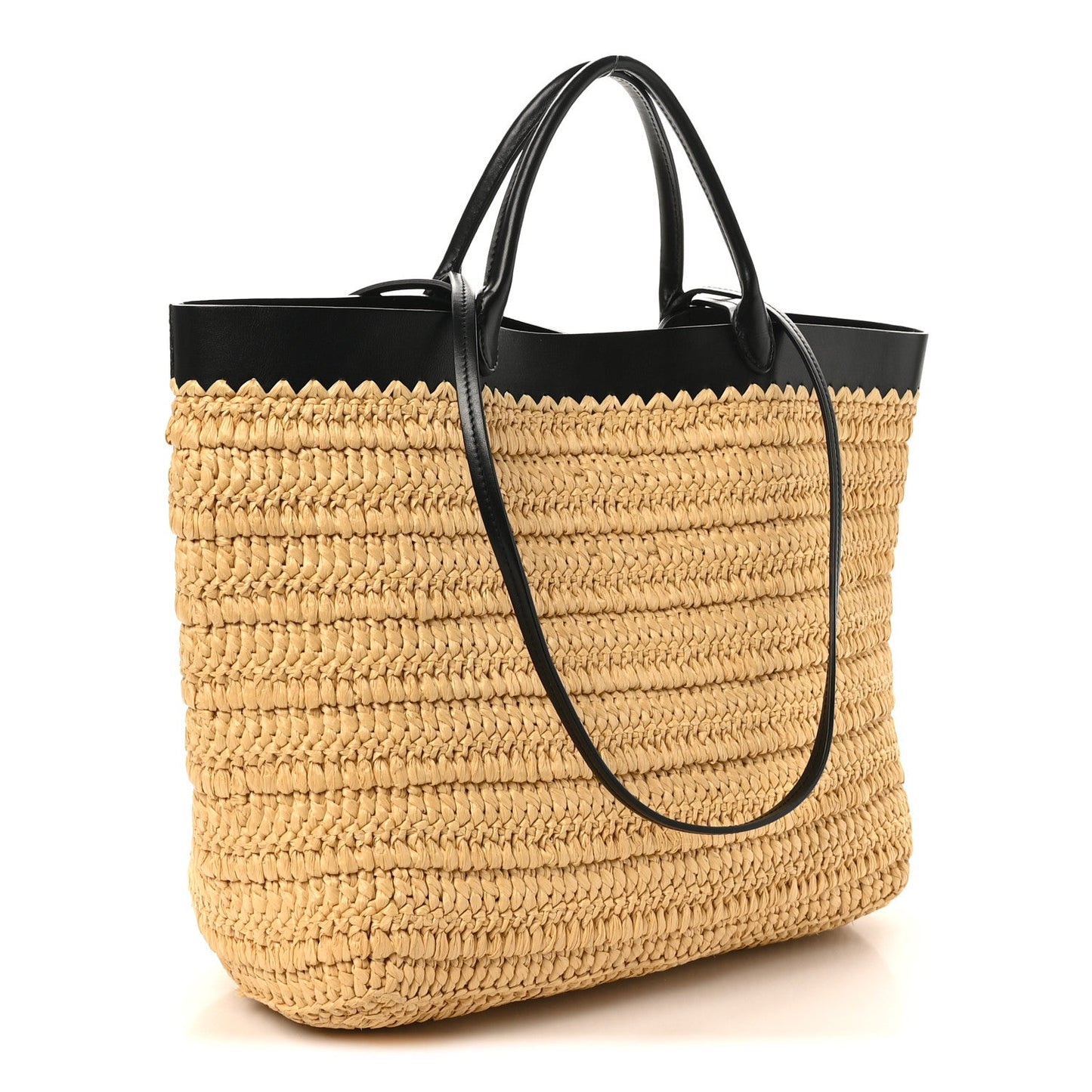 Yarn Raffia Effect Calfskin Crochet Embroidered Medium Logo Tote Tan Black