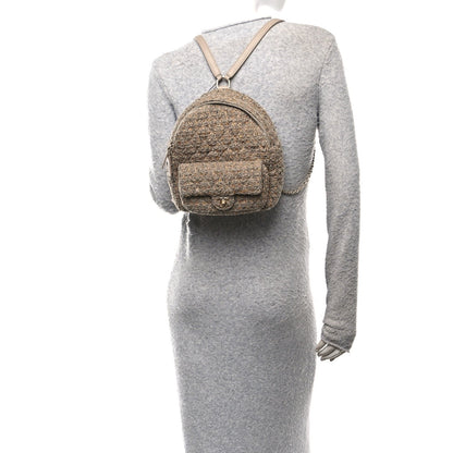 Tweed Front Pocket Backpack Beige