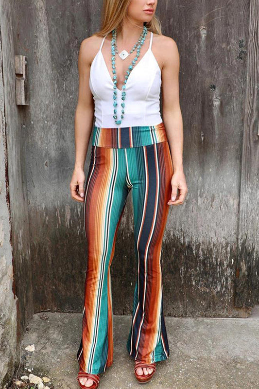 Pantalones casuales ajustados de cintura alta a la moda, pantalones acampanados