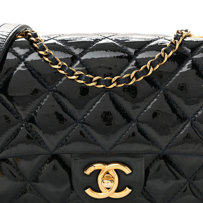 Patent Goatskin Quilted Medium CC Eyelet Flap Blue