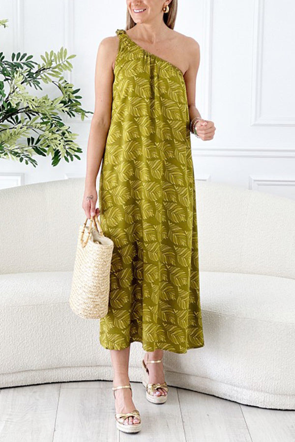 Vestido asimétrico de hojas de oliva