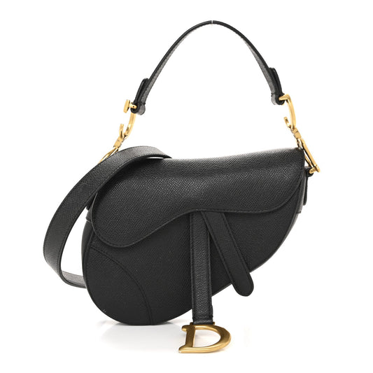 Grained Calfskin Mini Saddle Bag With Strap Black