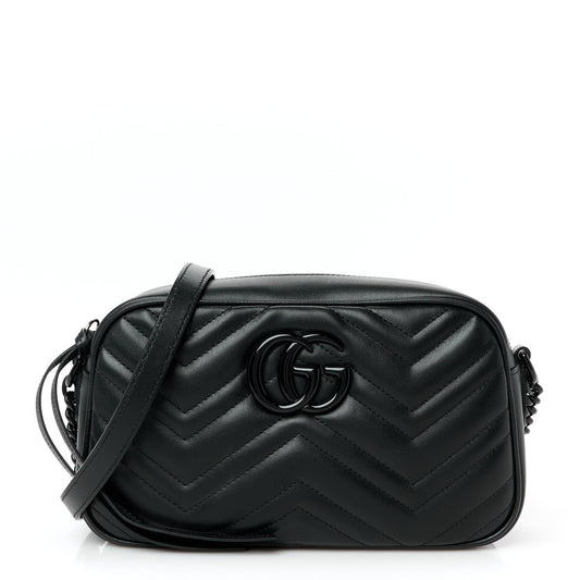 Calfskin Matelasse Monochrome Small GG Marmont Chain Shoulder Bag Black