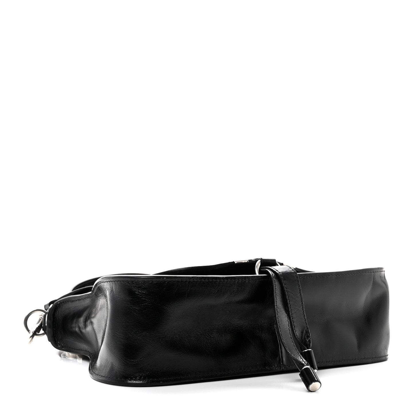 Natural Shiny Calfskin Small Marcie Satchel Black