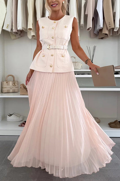 Falda larga de tul plisada con cremallera lateral, relajada y elegante.