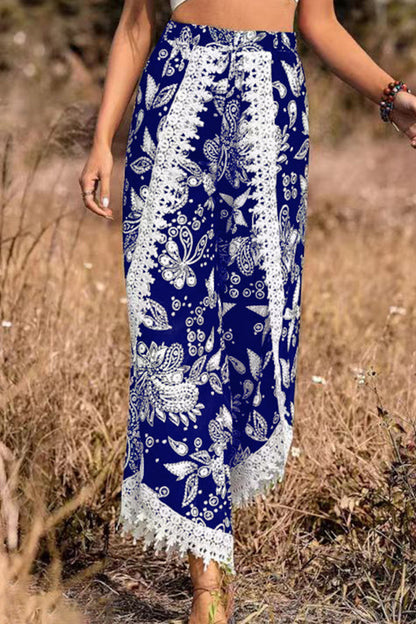 Pantalones casuales de encaje con estampado holgado a la moda