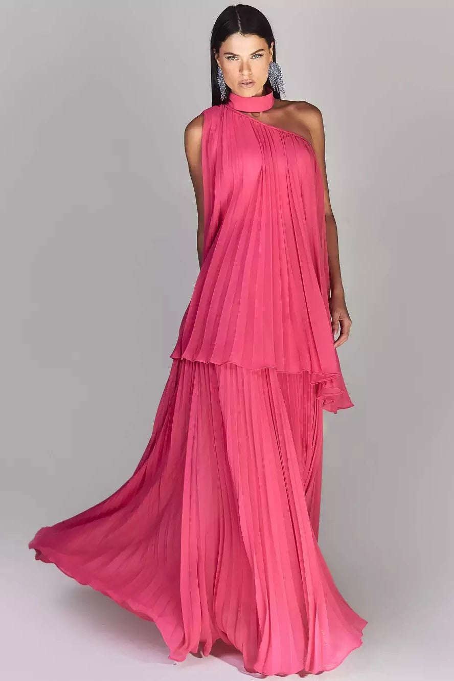 Vestido largo de gasa plisado en capas Sylvia 