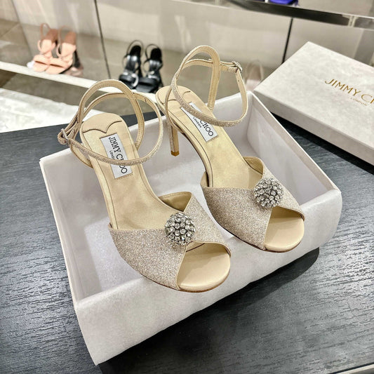 Jimmy Choo Sacora Crystal Sandal 65 Light Soft Gold Cowhide 597666