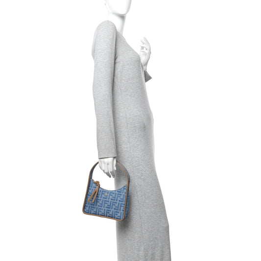 Denim Jacquard Vitello Grace FF 1974 Mini Fendessence Shoulder Bag Denim Sand