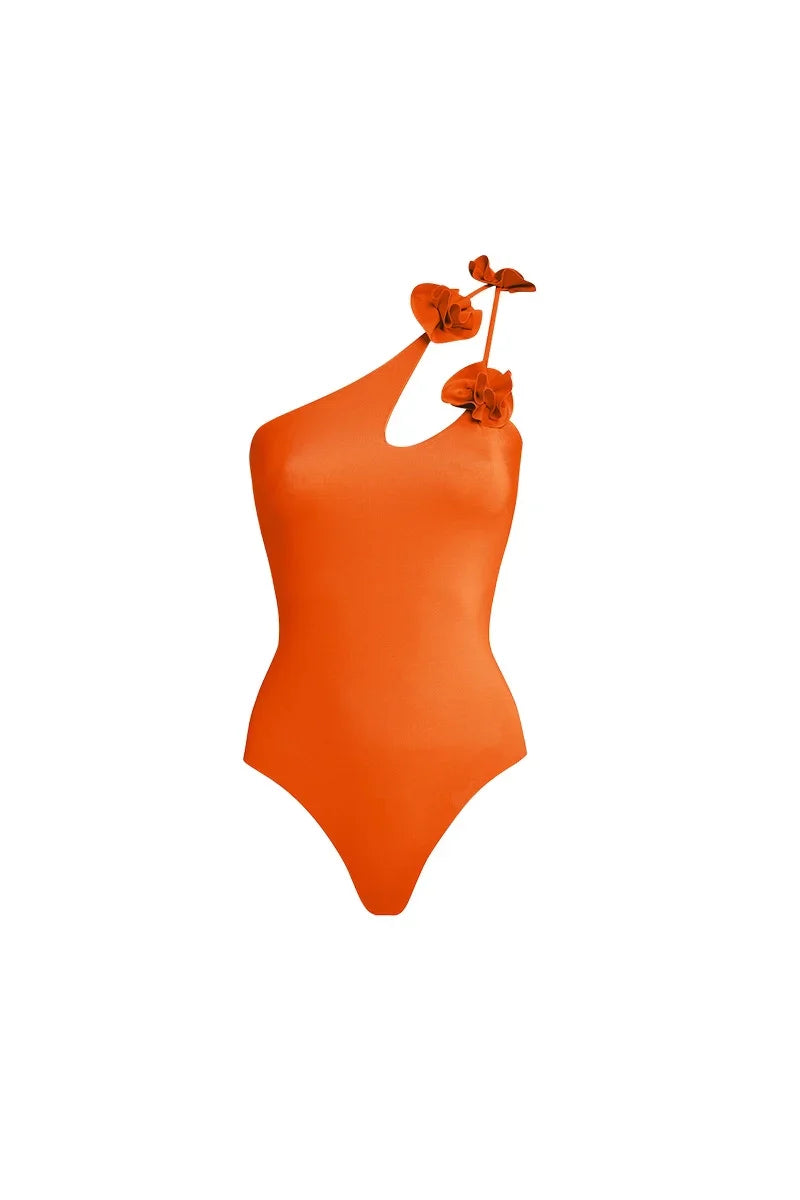 Floral One Shoulder Cutout Swimsuit Set