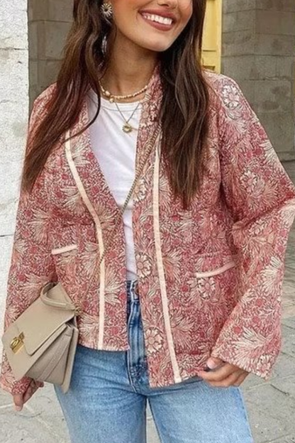 Chaqueta de algodón tipo cárdigan con cuello en V y estampado retro 