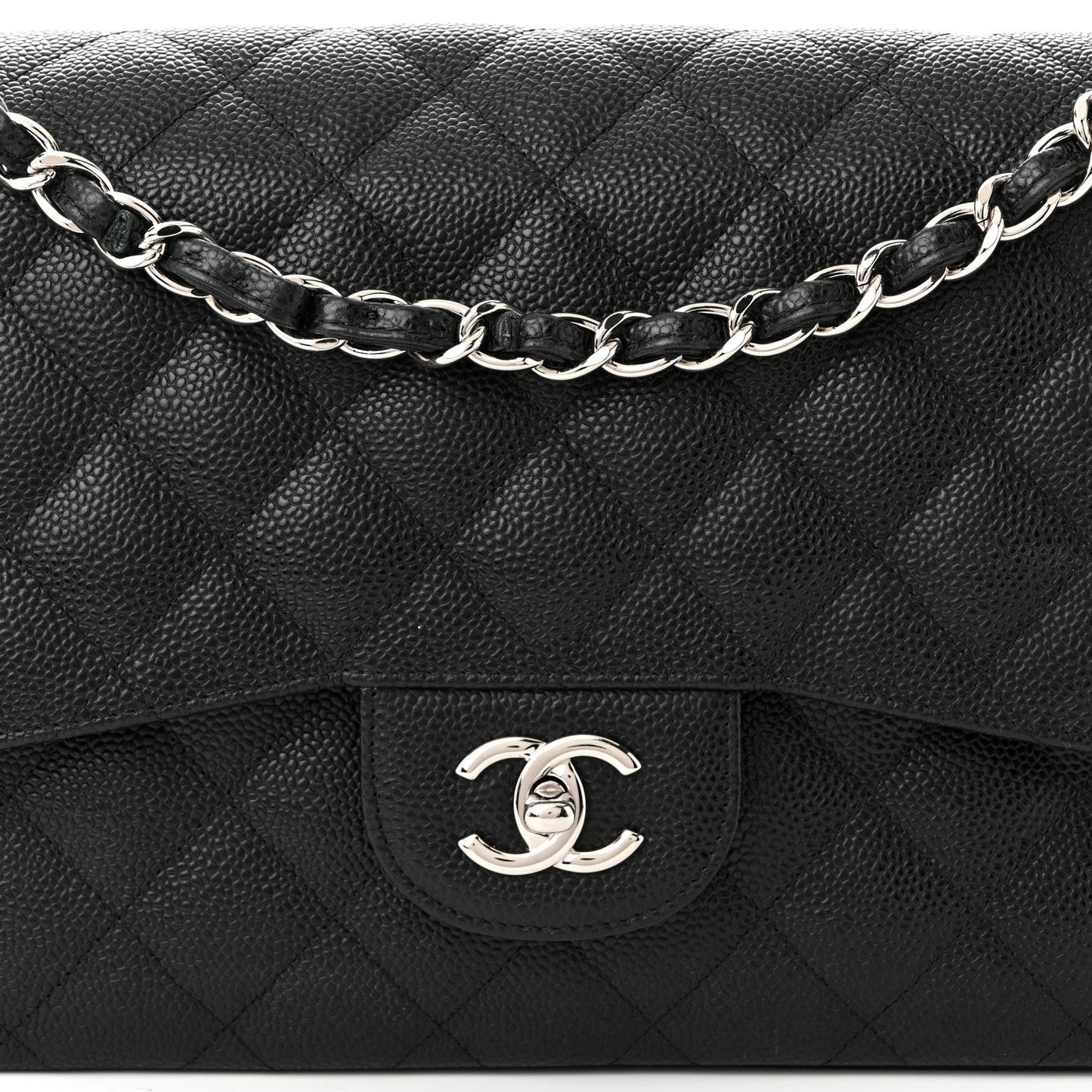 Caviar Quilted Jumbo Double Flap Black