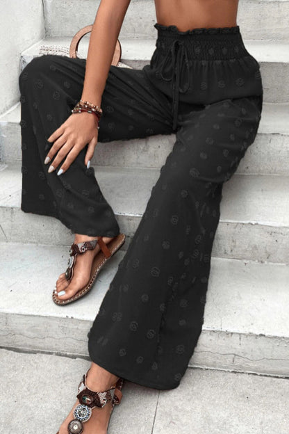 Pantalones casuales de cintura alta con pierna ancha y jacquard