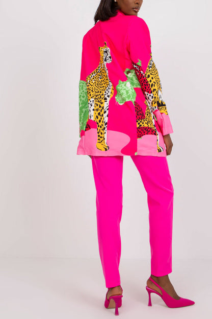 Blazer largo ajustado con contraste y estampado de leopardo