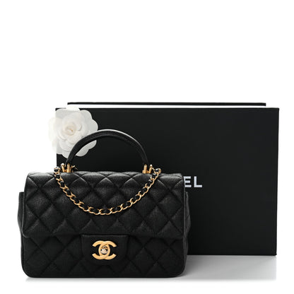 Caviar Quilted Mini Top Handle Rectangular Flap Black