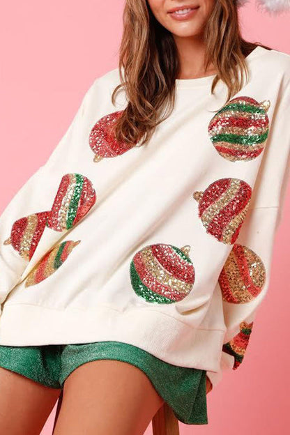 Sudadera informal de manga larga con lentejuelas y huevo navideño