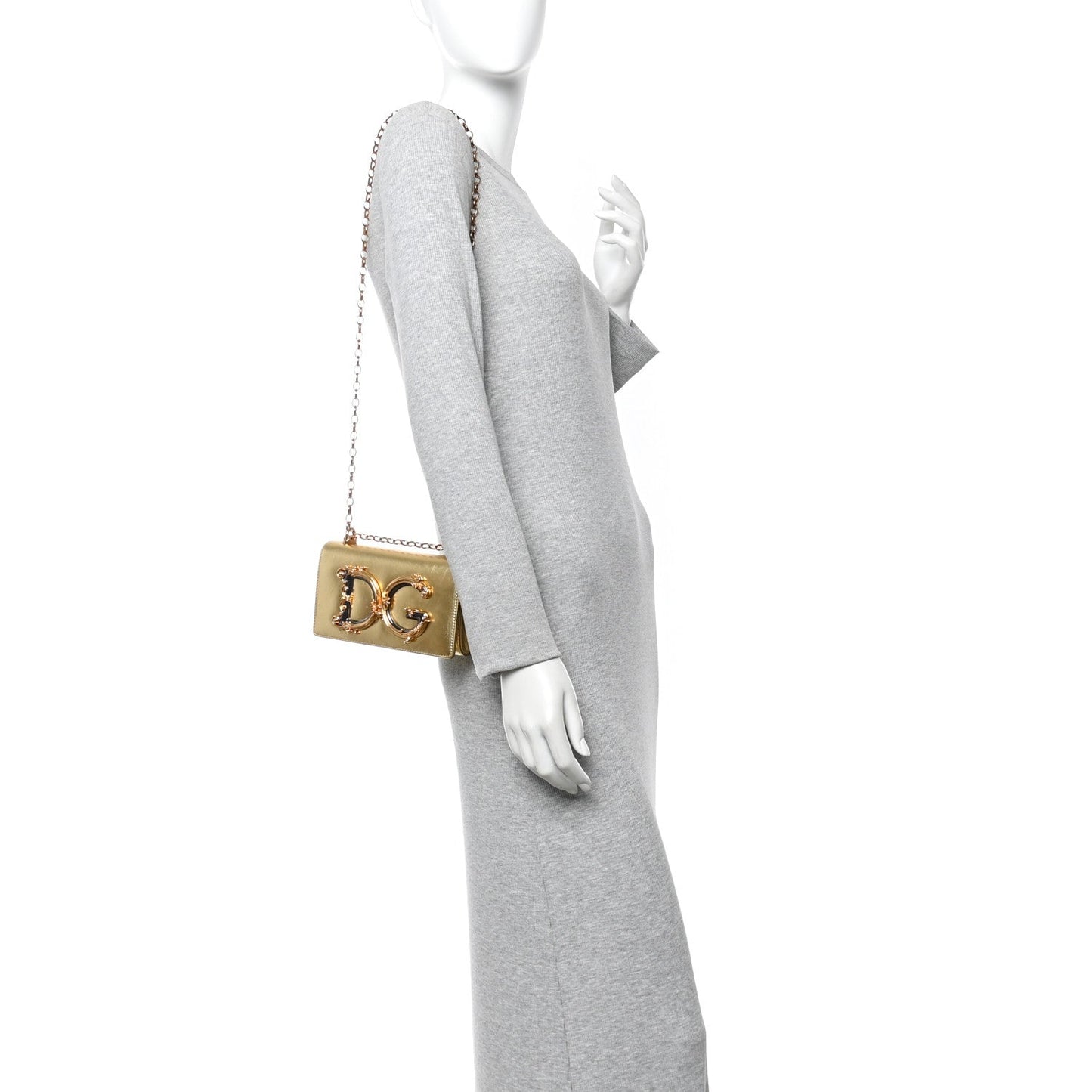 Metallic Calfskin DG Girls Shoulder Bag Gold