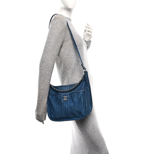 Denim Quilted Jungle Stroll Hobo Bag Blue