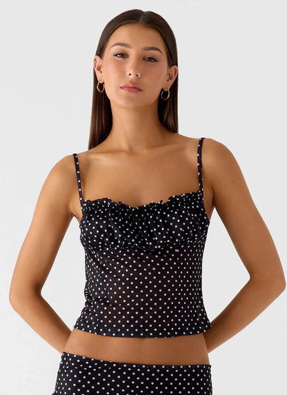 Buffy Top - Black Polkadot