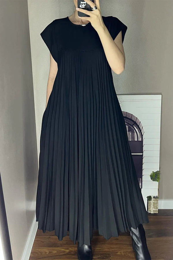 Vestido plisado sencillo sin mangas de color sólido