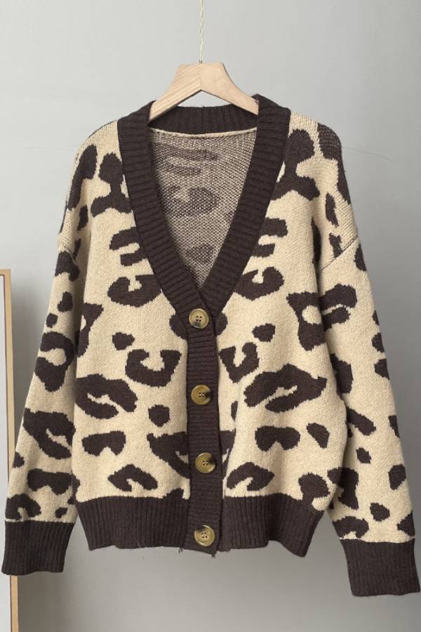 Suéter de punto de leopardo suave y grueso 
