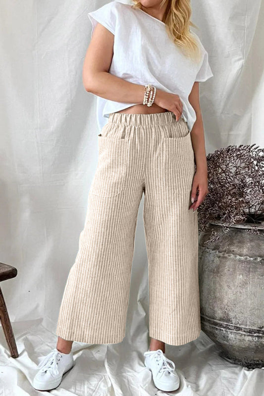 Pantalones rectos casuales, sueltos y de moda de algodón y lino para mujer