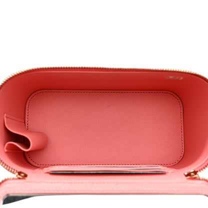 Lambskin Quilted Small Charming Top Handle Vanity Case With Chain Pink