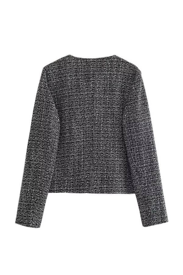 Chaqueta de botones con cuello redondo, corte entallado y bloques de color para mujer 
