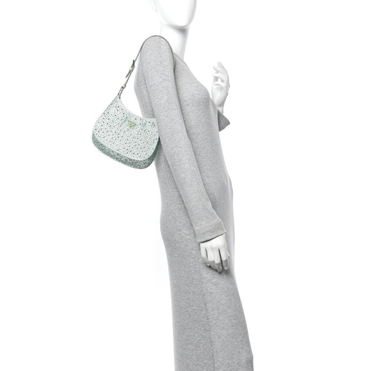 Satin Crystal Cleo Adjustable Strap Shoulder Bag Acqua