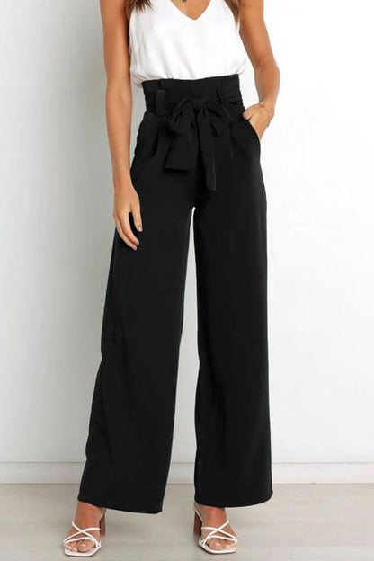 Pantalones casuales de pierna ancha que combinan con todo y con lazo.